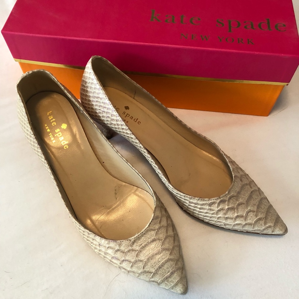 Kate Spade sneak print kitten heels